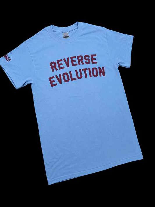 Distort - Reverse Evolution Shirt (claret on blue)