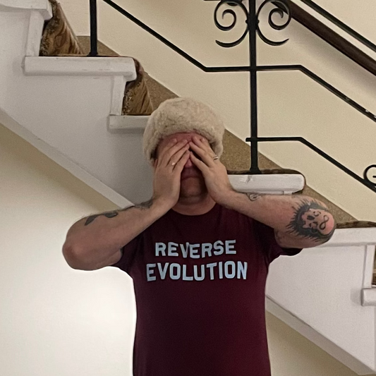 Distort - Reverse Evolution Shirt (blue on claret)