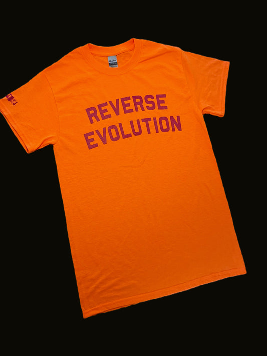 Distort - Reverse Evolution Shirt (Burgundy on Hi Vis Orange)