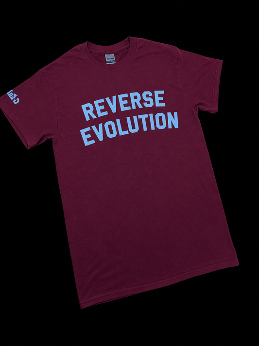 Distort - Reverse Evolution Shirt (blue on claret)